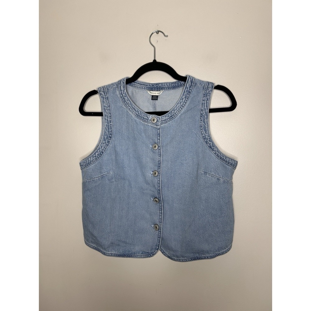 American Eagle Women's Blue Denim Vest Y2K Utility Sleek Size Medium New NWT - Picture 3 of 10